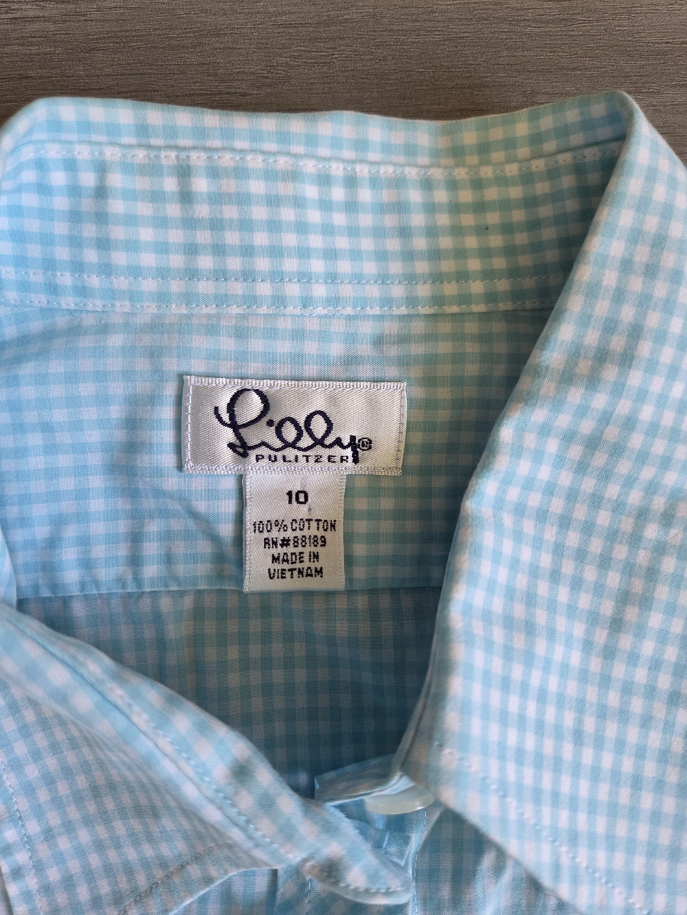 Lilly Pulitzer Light Blue Check Fitted Button Down 10 - Picture 3 of 9